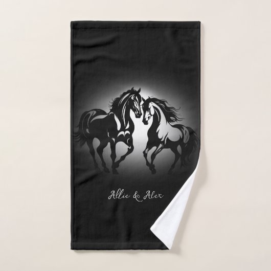Twee paarden verliefd op zwart wit paardenliefhebb handdoek (Handdoek)