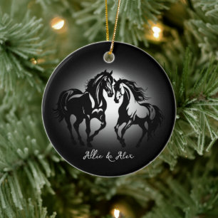 Twee paarden verliefd op zwart wit paardenliefhebb keramisch ornament