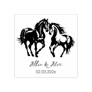 Twee paarden verliefd op zwart wit paardenliefhebb rubberstempel