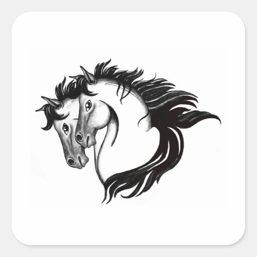 Twee paarden vierkante sticker (Voorkant)