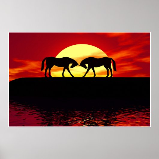 Twee paarden voor zonsondergang poster (Voorkant)