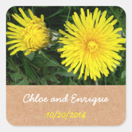 Twee paardenbloemen aangepaste bruiloft vierkante sticker