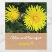 Twee paardenbloemen gepersonaliseerde bruiloft wijn etiket (Enkel label)