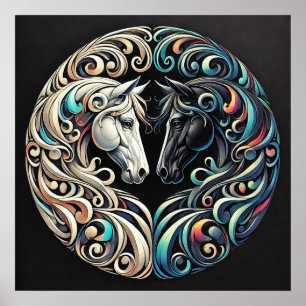 Twee paardenhoofden tegenover elkaar poster