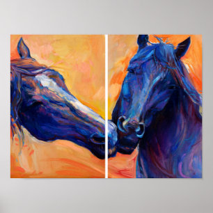 Twee paardenhoofdschilderijen: Modern Equine Art D Poster