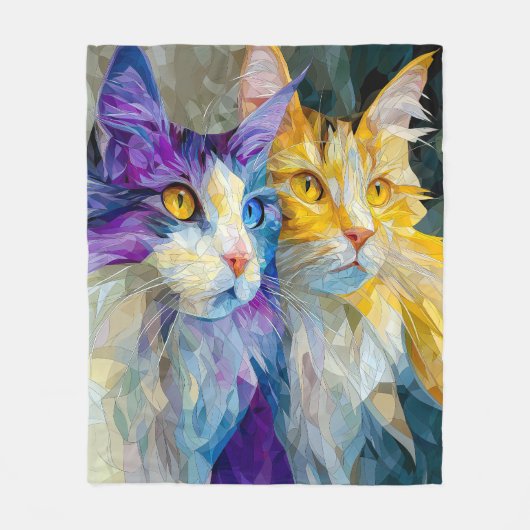 Twee paarse en gele katten fleece deken (Voorkant)