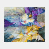 Twee paarse en gele katten fleece deken (Voorkant (Horizontaal))