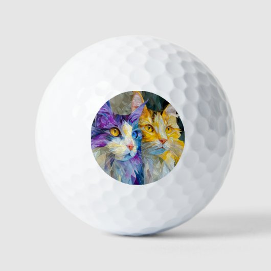 Twee paarse en gele katten golfballen (Voorkant)