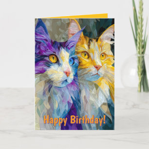 Twee paarse en gele katten kaart
