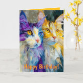 Twee paarse en gele katten kaart (Gele Bloem)