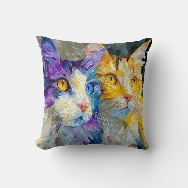 Twee paarse en gele katten kussen (Voorkant)