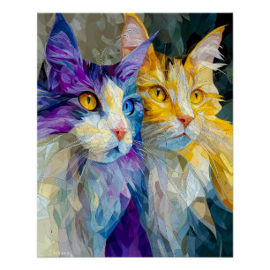 Twee paarse en gele katten perfect poster