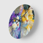 Twee paarse en gele katten ronde klok (Hoek)