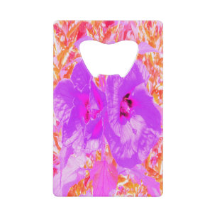 Twee Paarse en warme roze roze lui hibiscus op roo Creditkaart Flessenopener