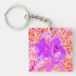 Twee Paarse en warme roze roze lui hibiscus op roo Sleutelhanger