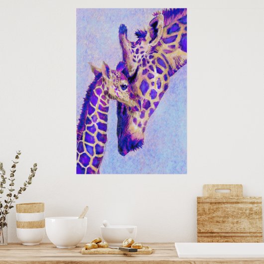 Twee Paarse Giraffes Poster (Keuken)
