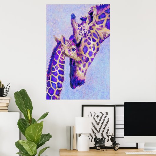 Twee Paarse Giraffes Poster (Thuiskantoor)