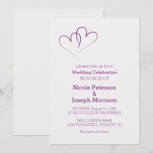 Twee paarse harten verstrengeld kaart (Voorkant / Achterkant)