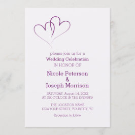 Twee paarse harten verstrengeld kaart