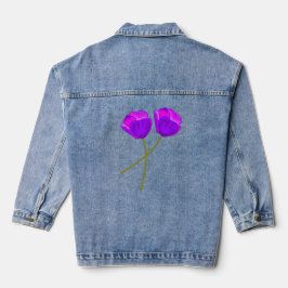 Twee Paarse Lila papaverbloemen illustratie Denim Jacket