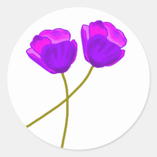 Twee Paarse Lila papaverbloemen illustratie Ronde Sticker