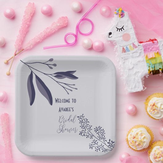 Twee Paarse Tone Folk Art Floral Shower Papieren Bordje (Feest)