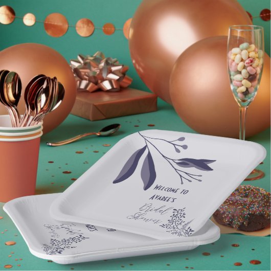 Twee Paarse Tone Folk Art Floral Shower Papieren Bordje (Multi)