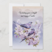 Twee Paarse vogels in de lentebloemen Pasen Feestdagenkaart (Voorkant)