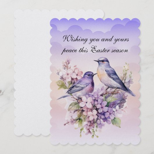 Twee Paarse vogels in de lentebloemen Pasen Feestdagenkaart (Voorkant / Achterkant)