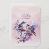 Twee Paarse Vogels Lente Bloemen Beste Vriend Pase Feestdagenkaart (Voorkant / Achterkant)