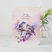 Twee Paarse Vogels Lente Bloemen Beste Vriend Pase Feestdagenkaart (Staand voorkant)