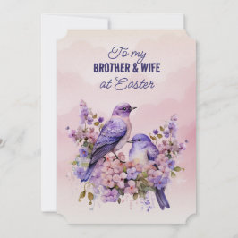 Twee Paarse Vogels Lente Bloemen Broer Vrouw Pasen Feestdagenkaart