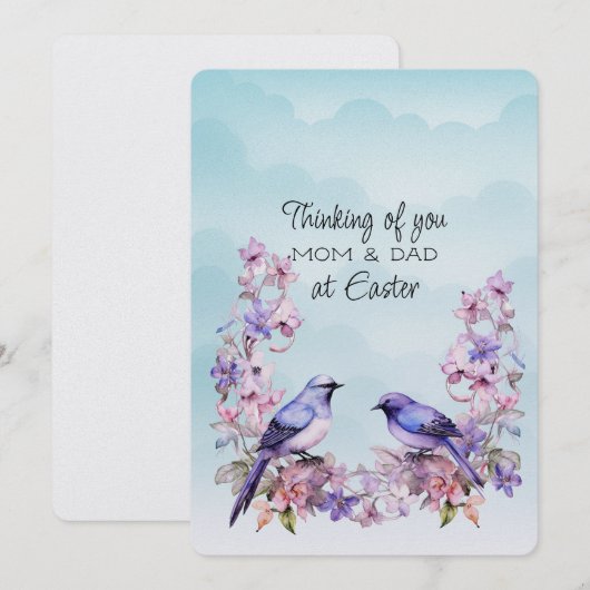 Twee Paarse Vogels Lente Bloemen Mam & Pap Pasen Feestdagenkaart (Voorkant / Achterkant)