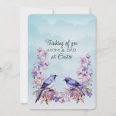 Twee Paarse Vogels Lente Bloemen Mam & Pap Pasen Feestdagenkaart (Voorkant)