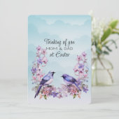 Twee Paarse Vogels Lente Bloemen Mam & Pap Pasen Feestdagenkaart (Staand voorkant)