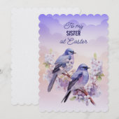 Twee Paarse Vogels Lente Bloemen Zuster Pasen Feestdagenkaart (Voorkant / Achterkant)