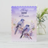 Twee Paarse Vogels Lente Bloemen Zuster Pasen Feestdagenkaart (Staand voorkant)