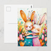 Twee paashaas in tulpenveld briefkaart (Voorkant / Achterkant)