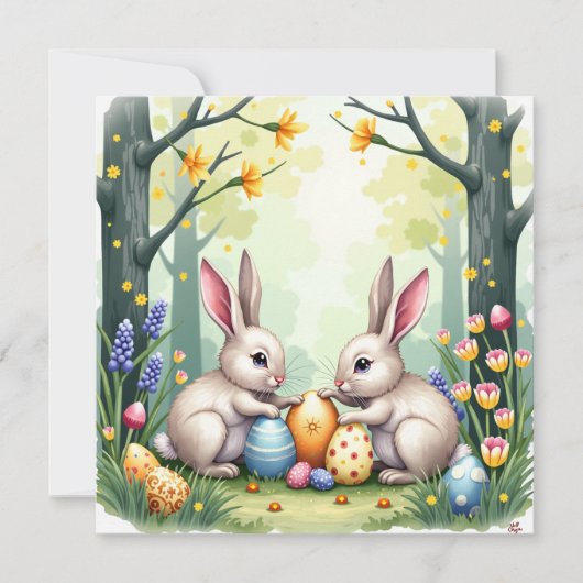 Twee Paashaasjes Feestdagenkaart (Voorkant)