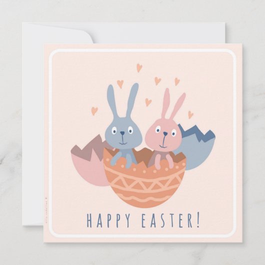 Twee paashaasjes in een eierdop. kaart (Voorkant)