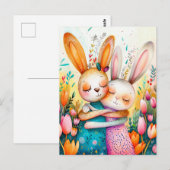 Twee Paashaasjes in Tulpveld Briefkaart (Voorkant / Achterkant)