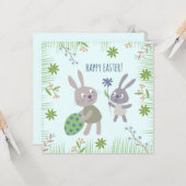 Twee paashaasjes met ei en bloem. kaart (Voorkant / Achterkant in situ)