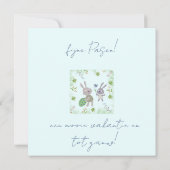 Twee paashaasjes met ei en bloem. kaart (Achterkant)