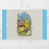 Twee paaskuikens Uitgebroed Ei  Bloemen Blauw Voedselcontainer Etiket (Enkel label)