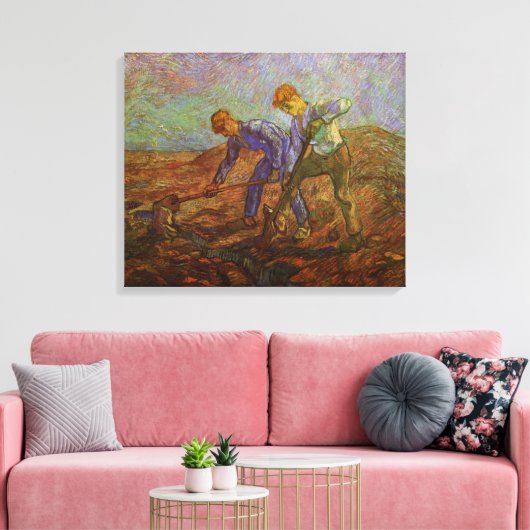 Twee pachters graven door Vincent van Gogh Canvas Afdruk (Insitu (Woonkamer))