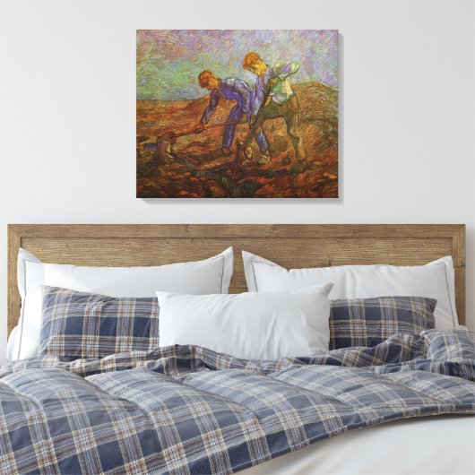 Twee pachters graven door Vincent van Gogh Canvas Afdruk (Insitu (Slaapkamer))