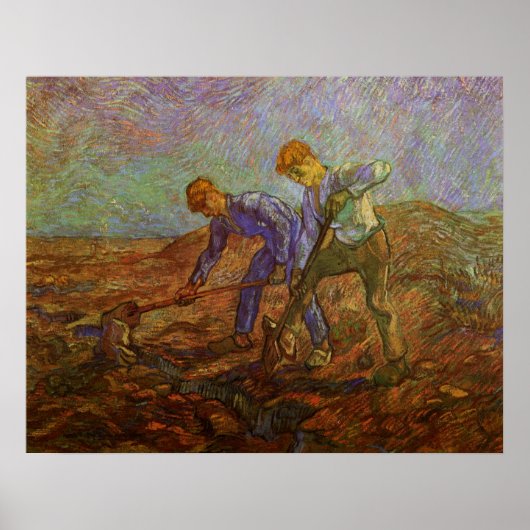 Twee pachters graven door Vincent van Gogh Poster (Voorkant)