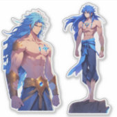 Twee-Pack Fantasy Warrior Stickers | lang blauw ha (Voorkant)