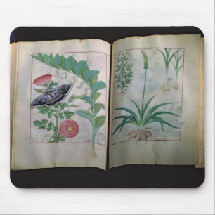 Twee pagina's die Roos en Knoflook weergeven Muismat