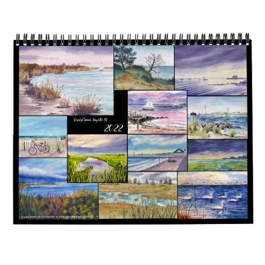 Twee pagina's fijn art kalender, kustscènes kalender (Achterkant)